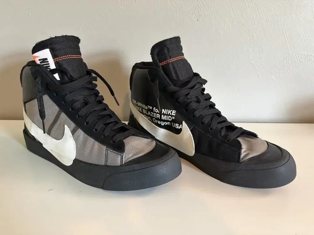 Men Nike Blazer mid off white black grim reaper used No box AA3832-001 (0026)
